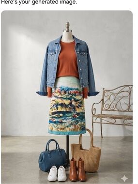 !NYC Design Co Petite Scenic Riviera Midi Skirt Cotton  Blend A-Line 8P Coastal
